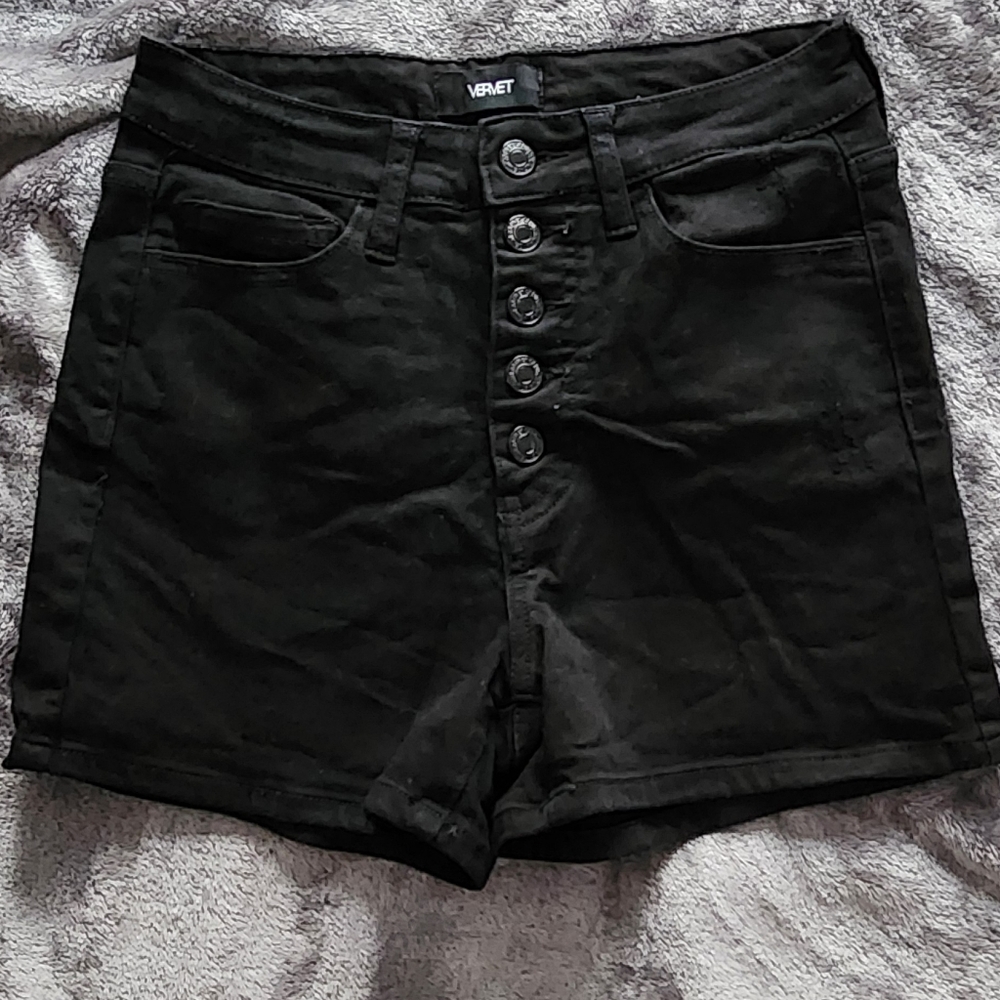 Womens black button up denim shorts